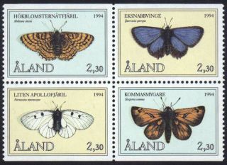 Aland 1994 Butterflies,  Clouded Apollo Etc.  Block Of 4 From Booklet,  Mnh/unm