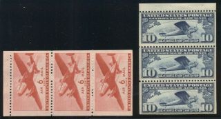 Us C10a,  C25a,  6¢ & 10¢ Airmail Booklet Panes Of 3 Nh/lh,  Scott $73.  50