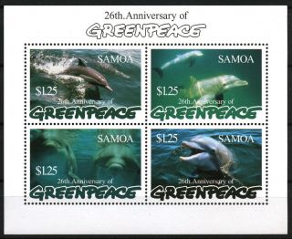 Dolphins Minisheet Of 4 Mnh Stamps 1997 Samoa Greenpeace 26th Anniversary