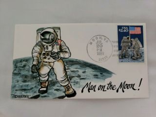 1989 Us $2.  40 Issue Judith Fogt Hand Painted Astronaut Space Cachet Moon Va Pmk