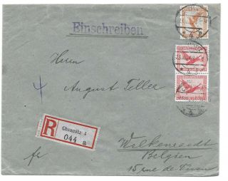 Germany Postal History Reg Airmail Cover Addr Belgium Canc Chemnitz Yr 