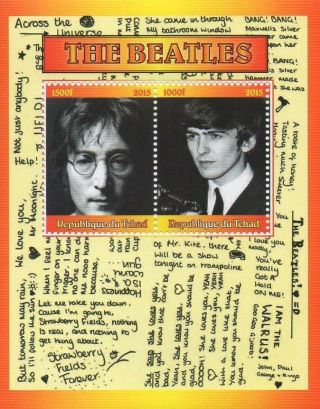 The Beatles John Lennon George Harrison Tchad 2015 Mnh Stamp Sheetlet
