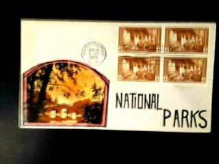 Us Fdc Blk Of 4 Sc 759 Imp Mesa Verde Park 4cent Stamps.  1935 Cancel Meisels Ca