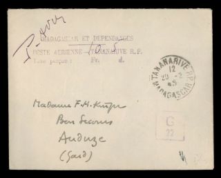 Dr Who 1945 Madagascar Tananarive Stampless Postage Due Taxe Percue E44039