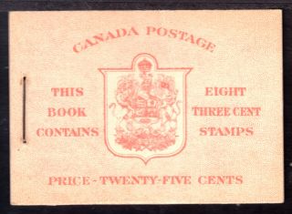 Canada Booklet Bk34a,  1942 Kgvi Type I,  6c Rate,  Vf Panes