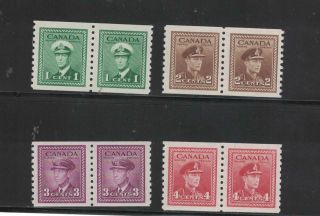 King George Vi War Issue Coil Pairs.  Never Hinged.  Unitrade 278 - 281