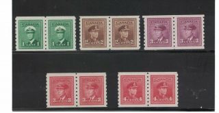 King George Vi War Issue Coil Pairs.  Never Hinged.  Unitrade 263 - 267