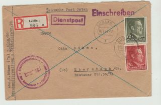 Poland German Occupation 1944 Registered Cover Lublin To Germany