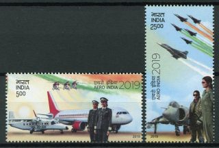 India 2019 Mnh Aero India Show 2v Set Aircraft Helicopters Aviation Stamps