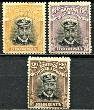 Rhodesia 1913,  Die 1,  P15,  Admirals,  Sg 215,  217 & 218,  Hinged,  Cv £42