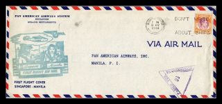 Dr Jim Stamps Malaya Airmail First Flight Singapore Manila Legal Size Cover