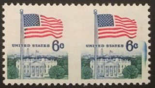 1338de,  6c Flag Over White House,  Horizontal Pair,  Imperforate Between,  Nh,  Xf
