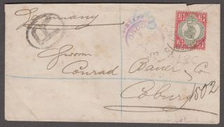 1897 Envelope Sent Registered With 1892 4 1/2d (sg206) Green & Carmine,  Perfin