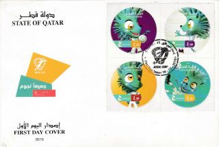 2015 Qatar Jeemtv.  Net Fdc Round Stamps Odd Shape With Leaflet