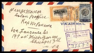 Panama Colon October 31 1951 Registered Air Mail Cover To Chicago Il Usa
