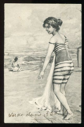 414 - Imperial RUSSIA / LATVIA 1904 Postcard.  Riga.  Bathing Beauty 3