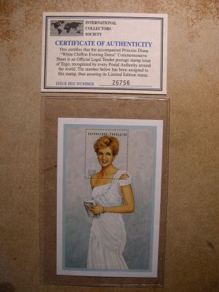 Republique Togolaise Princess Diana In Evening Dress W/cert.  Of Auth.  (mnh)