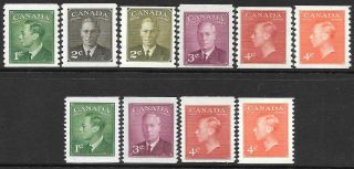 Canada 1950/51 Coil Sets,  Hinged.  Sg 419/423c.  Cat.  £59.