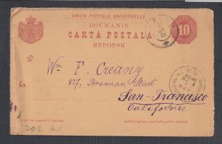 Romania 1885 10b Postal Stationery Card Berlad To San Francisco California Usa