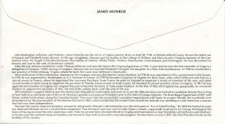 PRESIDENTS OF THE UNITED STATES JAMES MONROE ARTMASTER CACHET & STORY UA FDC 2