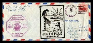 Dr Jim Stamps Us South Pole Antarctica Naval Air Mail Legal Size Cover 1957