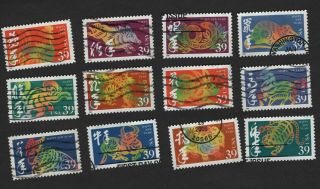 3997 A - L,  Chinese Lunar Year,  Set Of 12,  39 Cent,  Off Paper