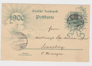 Germany 1900 Deutsche Reichspoft 5pf Stationary Card Kirn To Sonneberg