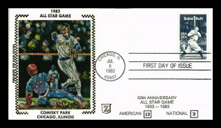 Dr Jim Stamps Us Babe Ruth All Star Baseball Game Fdc Z Silk Cover Chicago