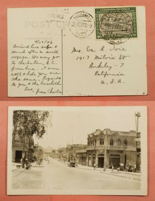 1946 Chile Tocopilla Rppc Street View Real Photo Postcard To Usa