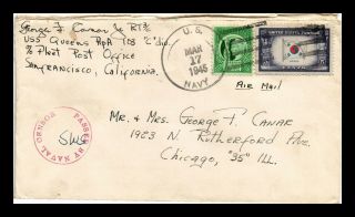 Dr Jim Stamps Us Naval Fleet Post Office Air Mail Cover Wwii Censor Passed