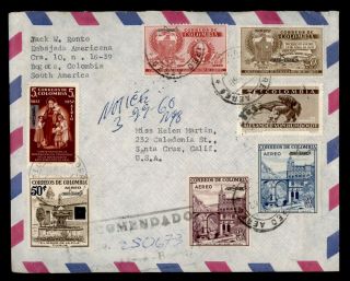 Dr Who 1960 Colombia Bogota Airmail Registered To Usa Ovpt Multi Franked E53931