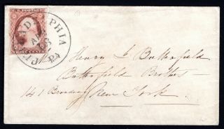 Usa 1851 Cover W/stamp Scott 11 T.  Ii From Philadelphia