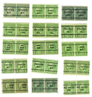 1c Franklin Stamp Precancel Coil Line Pair,  Gap,  No Gum