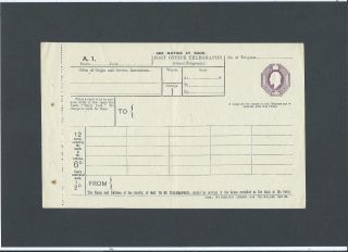 Gb Postal Stationery 1911 Kevii 6d Purple Inland Telegraph Form Size B L&h Tp18d