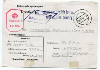 Germany 1942 Stalag / British Pow Camp Censor Postcard To Scotland 3