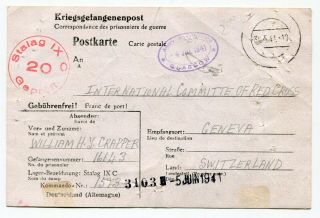 Germany 1941 Stalag Ix British Soldier Pow Camp Censor Postcard To Red Cross 1