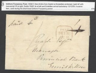 Ireland 11th Dec 1839 4d Post El With Ms “4” & Boxed Red Paid