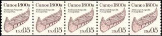 Us 2453 Mnh Plate 1 Transportation Coil Strip Of 5,  5c Canoe 1800s
