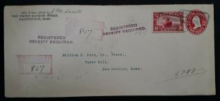 Rare 1914 United States 2c Stamped Cover With 10c Parcel Post Stamp Whitinsville