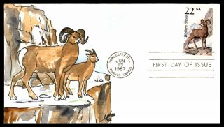 Mayfairstamps Us Fdc 1987 Melissa Fox Bighorn Sheep Capex Hand Painted First Day