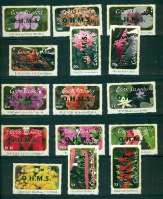 Cook Islands 2010 Flower Definitive Set With Ohms Grn Opt O88 - 102 Mnh Cv $34.  10