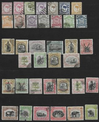 3915: Labuan/north Borneo; Selection Of 37 Stamps.  Arms,  Scenes,  Etc.  1887 - 1909