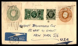 Great Britain 1951 Airmail Cover To Us With Stationery Cut Outs & Silver Jubilee