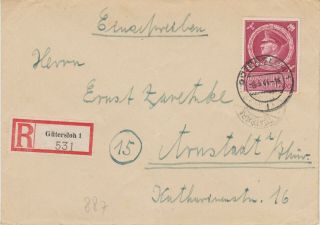 831 Germany - D.  R.  54 Pf.  Hitler On Registered Cover 8.  5.  1944 GÜtersloh Ef 887