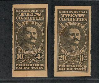 Us Puerto Rico Cigarette Revenue Stamps 1941 Cigarettes 2 Different
