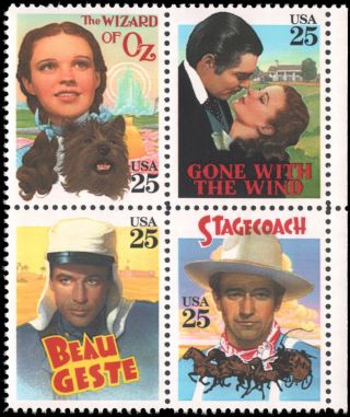 Us Scott 2445 - 2448 25c Classic Films Garland Butler Cooper Wayne Block 4 Stamps