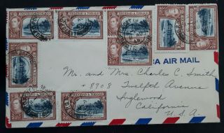 Rare 1949 Trinidad & Tobago Airmail Cover Ties 9 X 2c Stamps Canc Port Of Spain