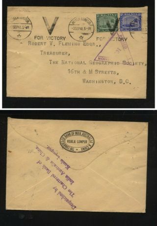 Malaya Registered Censor Cover To Us 1941 V Victory Cancel Bb0609
