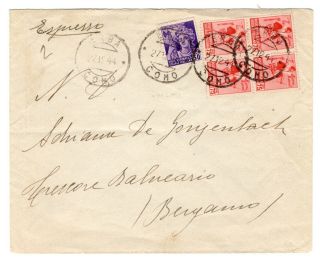 Italy Italian Rsi 1944 Postal History Cover Certified Block Of Four