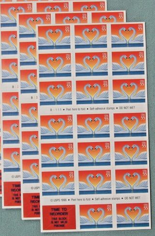 Three (3) Booklets X 20 = 60 Of (love) Swans 55¢ Us Postage Stamps Scott 3124a